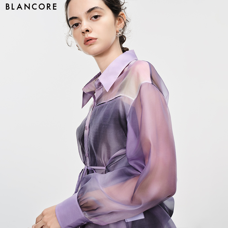 printed sheer shirt coat