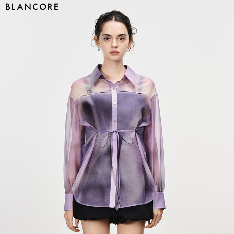 printed sheer shirt coat