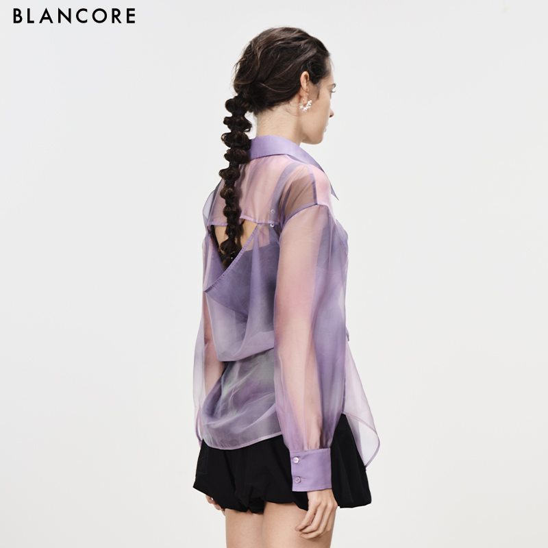 printed sheer shirt coat