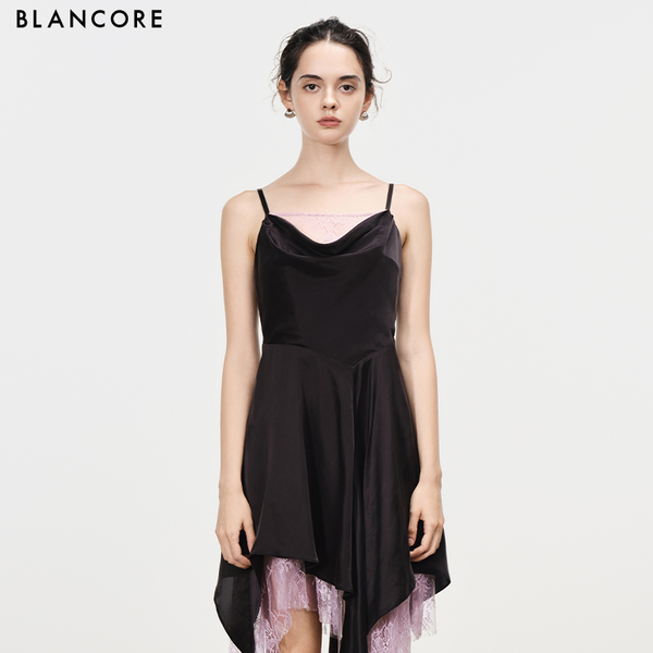 mesh paneled open back cami dress