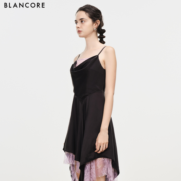 mesh paneled open back cami dress