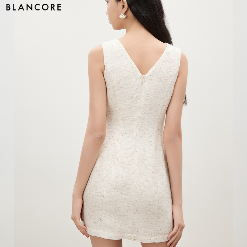 Tweed-Style Layered Look Sleeveless Dress