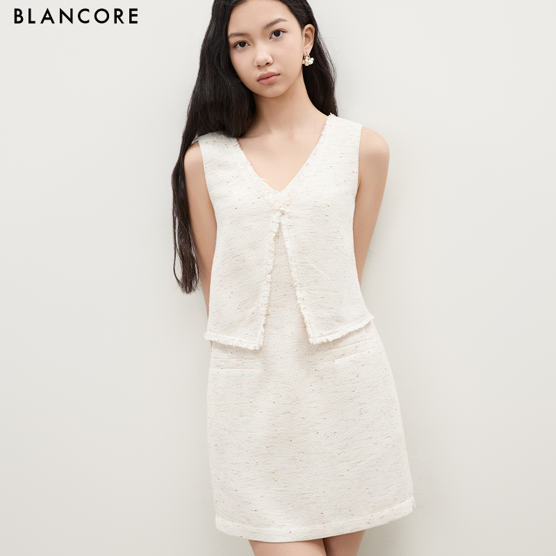 Tweed-Style Layered Look Sleeveless Dress