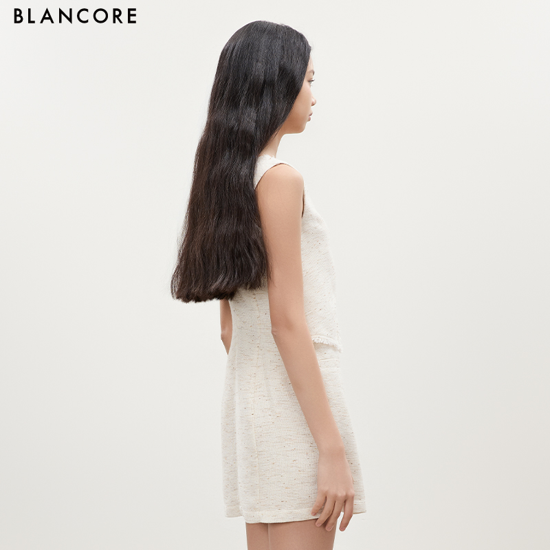 Tweed-Style Layered Look Sleeveless Dress