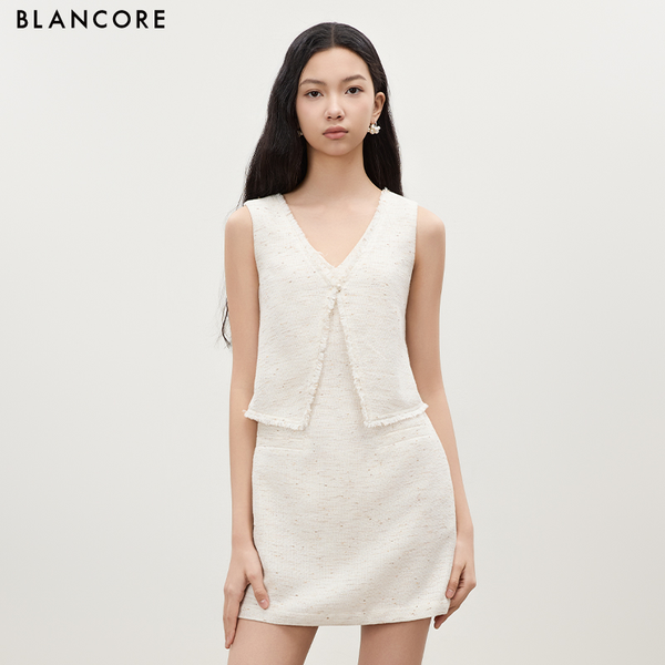 Tweed-Style Layered Look Sleeveless Dress