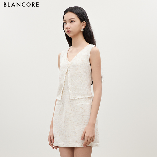 Tweed-Style Layered Look Sleeveless Dress