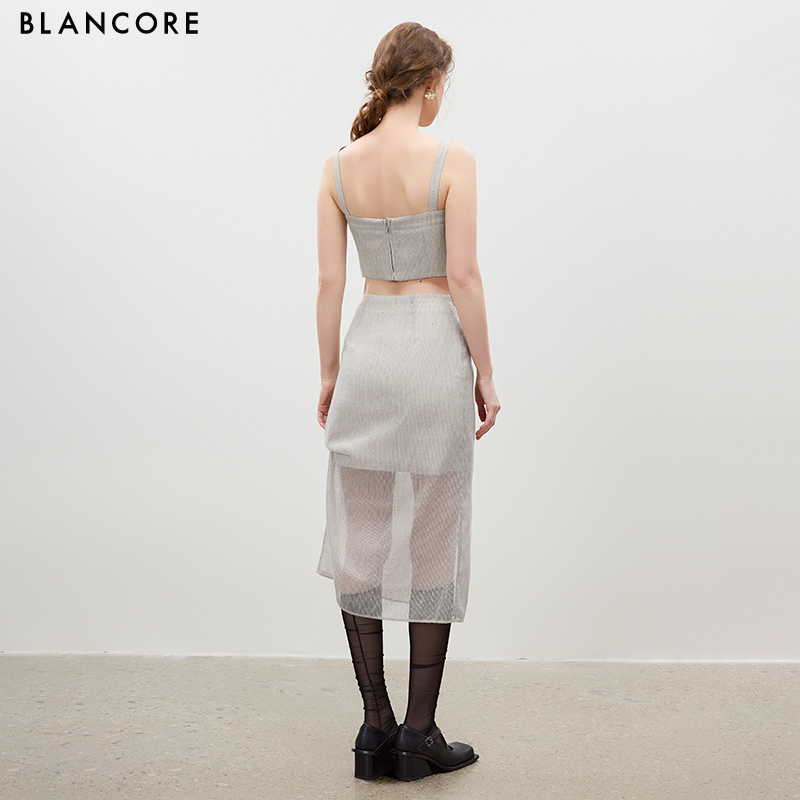 Panelled Mesh Pleated Skirt