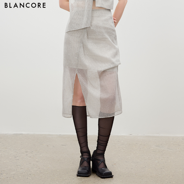 Panelled Mesh Pleated Skirt