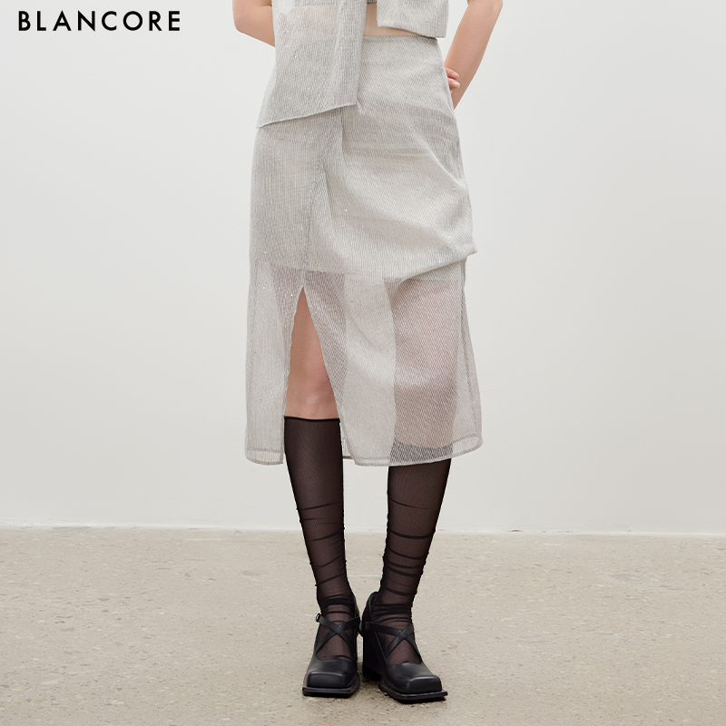 Panelled Mesh Pleated Skirt