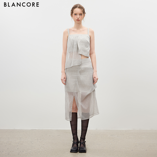 Panelled Mesh Pleated Skirt