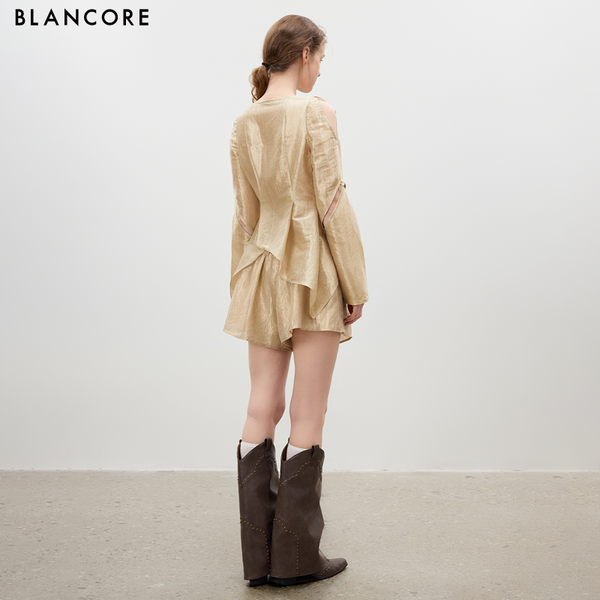 Ruching Ruffle Hem Shorts