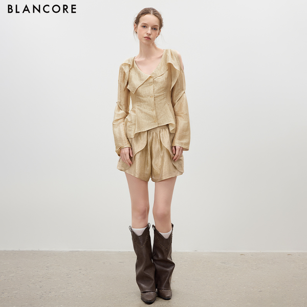 Ruching Ruffle Hem Shorts