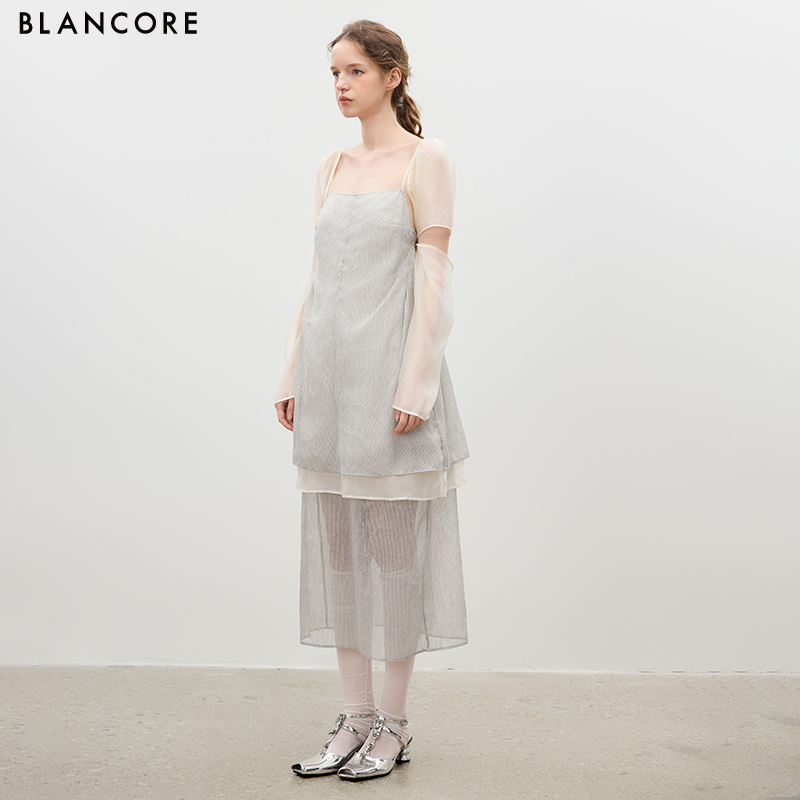 Woven Sequin Spaghetti Strap Dress