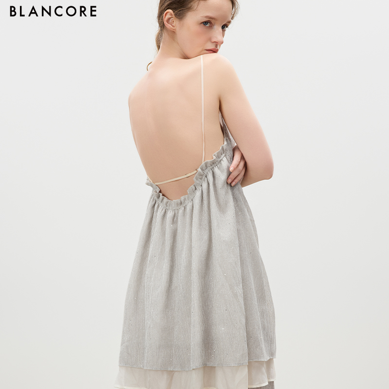 Woven Sequin Spaghetti Strap Dress