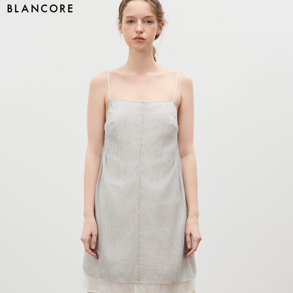 Woven Sequin Spaghetti Strap Dress