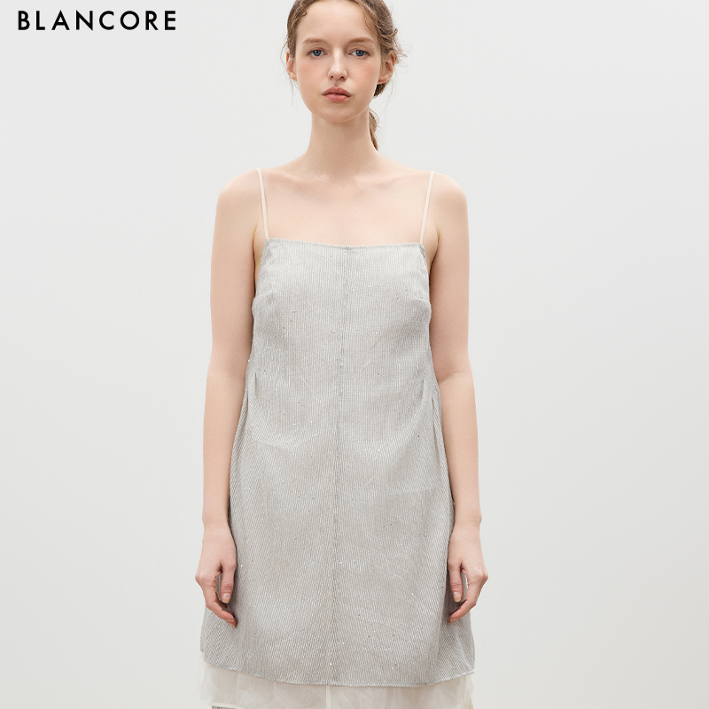Woven Sequin Spaghetti Strap Dress