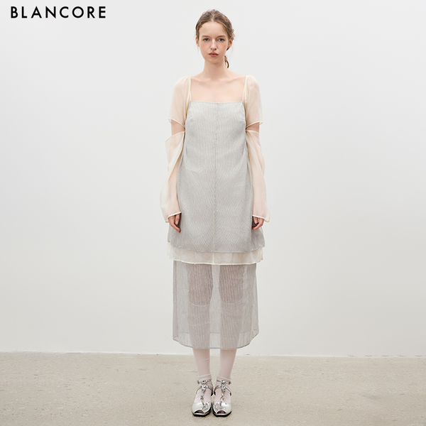 Woven Sequin Spaghetti Strap Dress