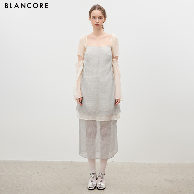 Woven Sequin Spaghetti Strap Dress