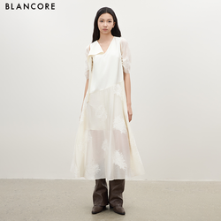 Ribbon Embroidered Dress with Detachable Sleeves