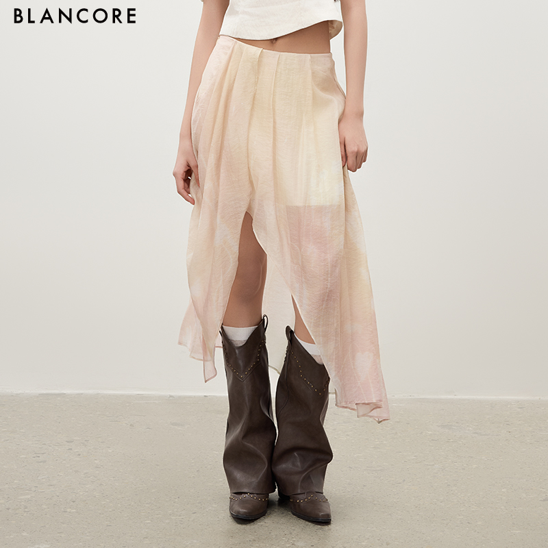 High-Waisted Double-Layer Skirt with Side Slit