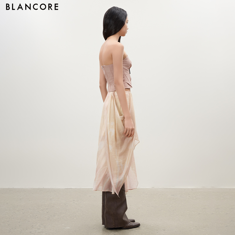 High-Waisted Double-Layer Skirt with Side Slit
