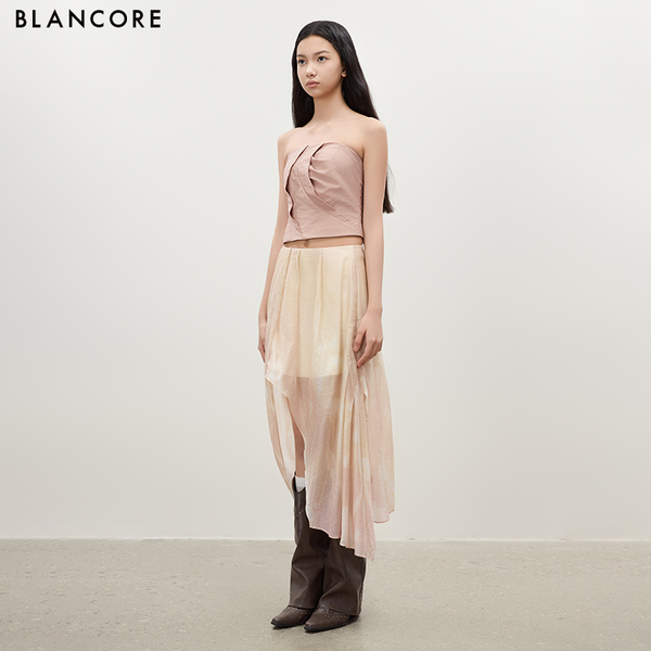 High-Waisted Double-Layer Skirt with Side Slit