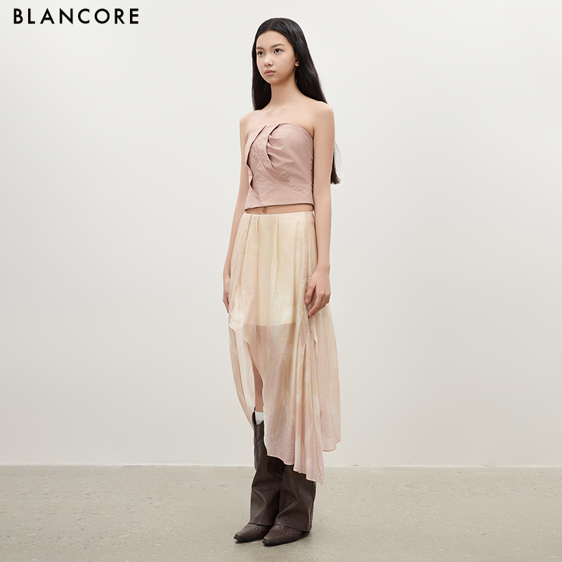 High-Waisted Double-Layer Skirt with Side Slit