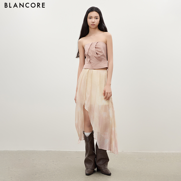 High-Waisted Double-Layer Skirt with Side Slit