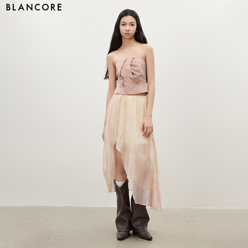 High-Waisted Double-Layer Skirt with Side Slit