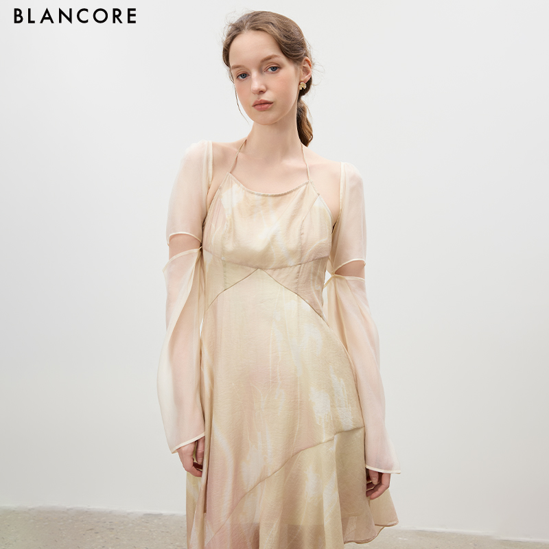 Asymmetric Hem Printed Halter Vacation Dress