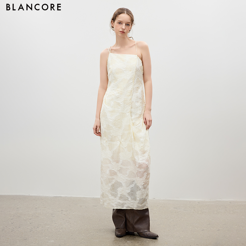 Laser-Cut Textured Spaghetti Strap Dress