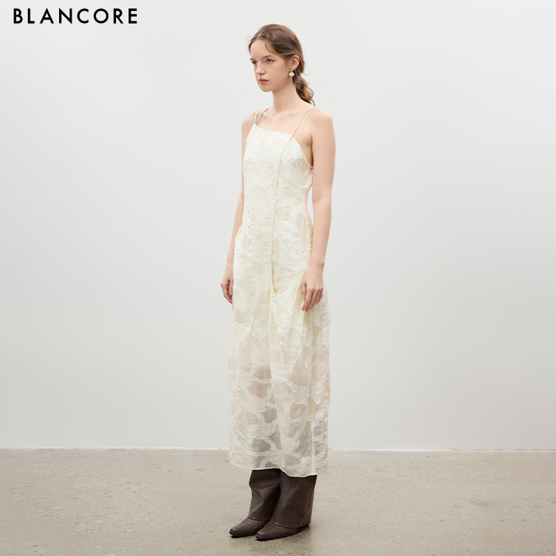 Laser-Cut Textured Spaghetti Strap Dress