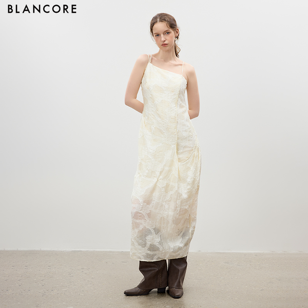 Laser-Cut Textured Spaghetti Strap Dress