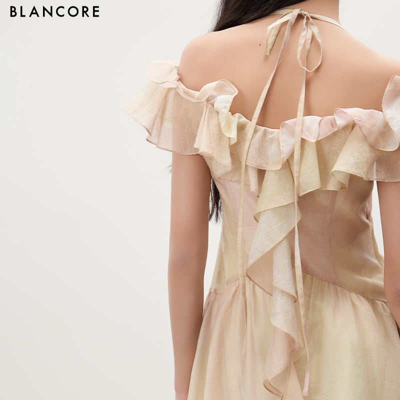 Ruffle Off-Shoulder Asymmetric Mini Dress