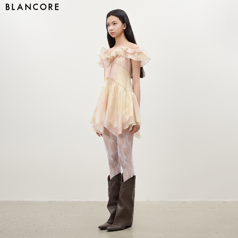 Ruffle Off-Shoulder Asymmetric Mini Dress