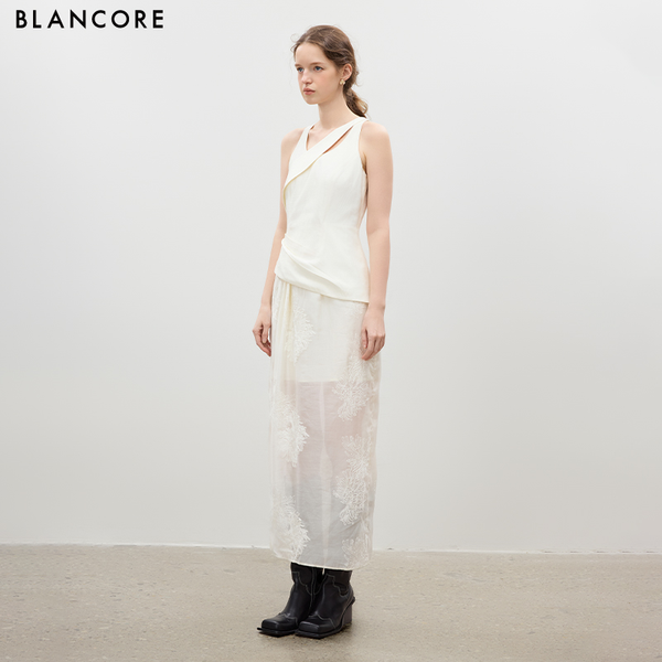 Structured Cocoon Dress with Mesh Panels