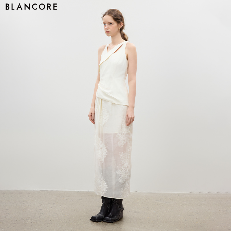 Structured Cocoon Dress with Mesh Panels
