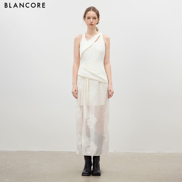 Structured Cocoon Dress with Mesh Panels