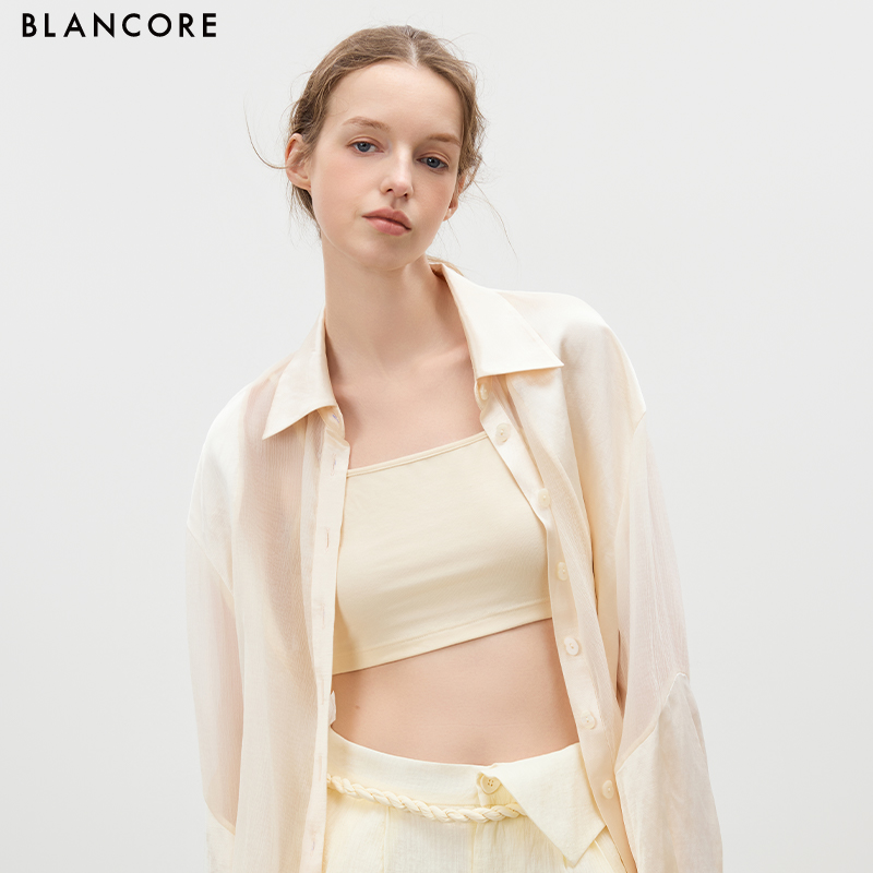 Mesh-Panel Sheer Shirt