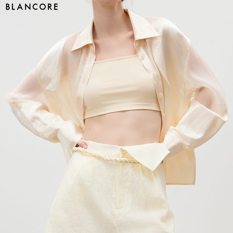 Mesh-Panel Sheer Shirt