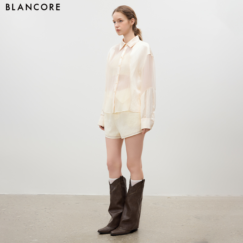 Mesh-Panel Sheer Shirt