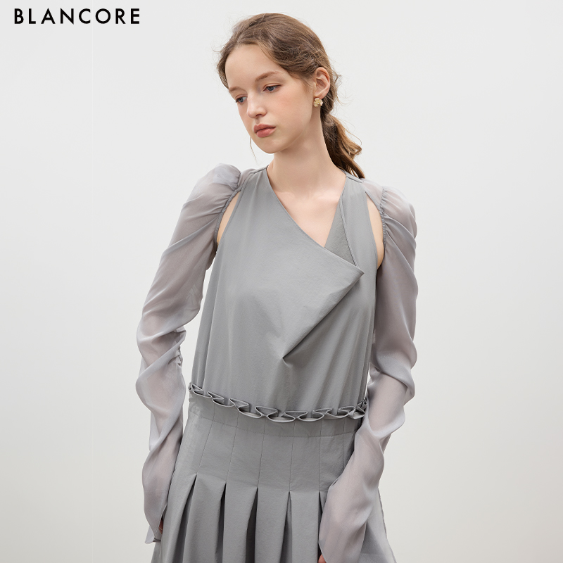 Ruched Mesh Sleeves