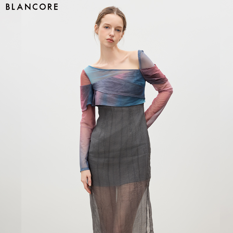 Stretch Printed Color-Block Dress