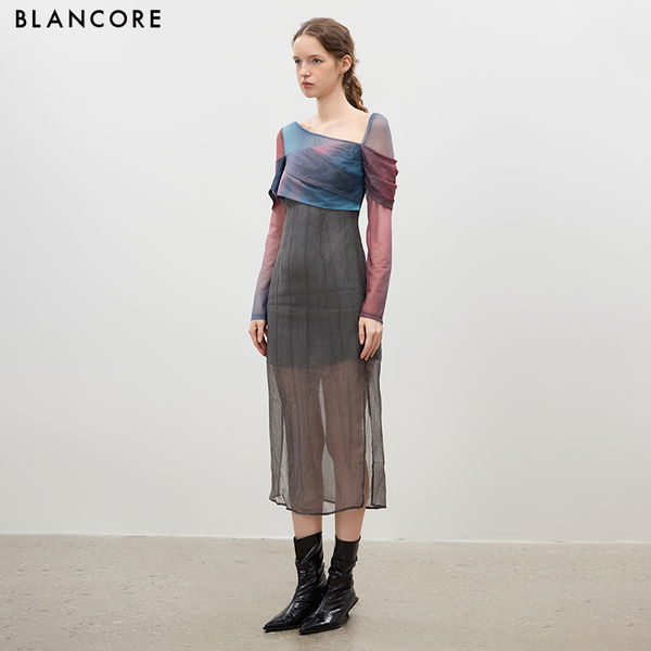 Stretch Printed Color-Block Dress