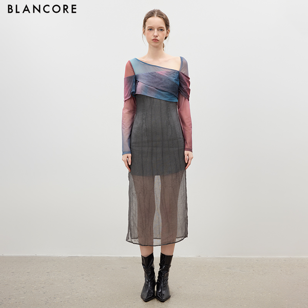Stretch Printed Color-Block Dress