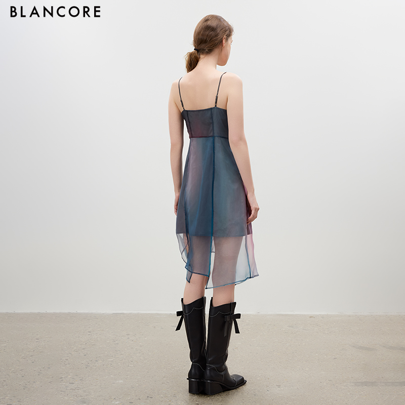 Asymmetric Ombre Printed Hem Dress