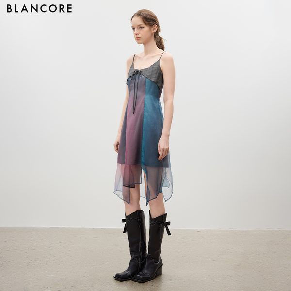 Asymmetric Ombre Printed Hem Dress