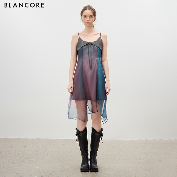 Asymmetric Ombre Printed Hem Dress
