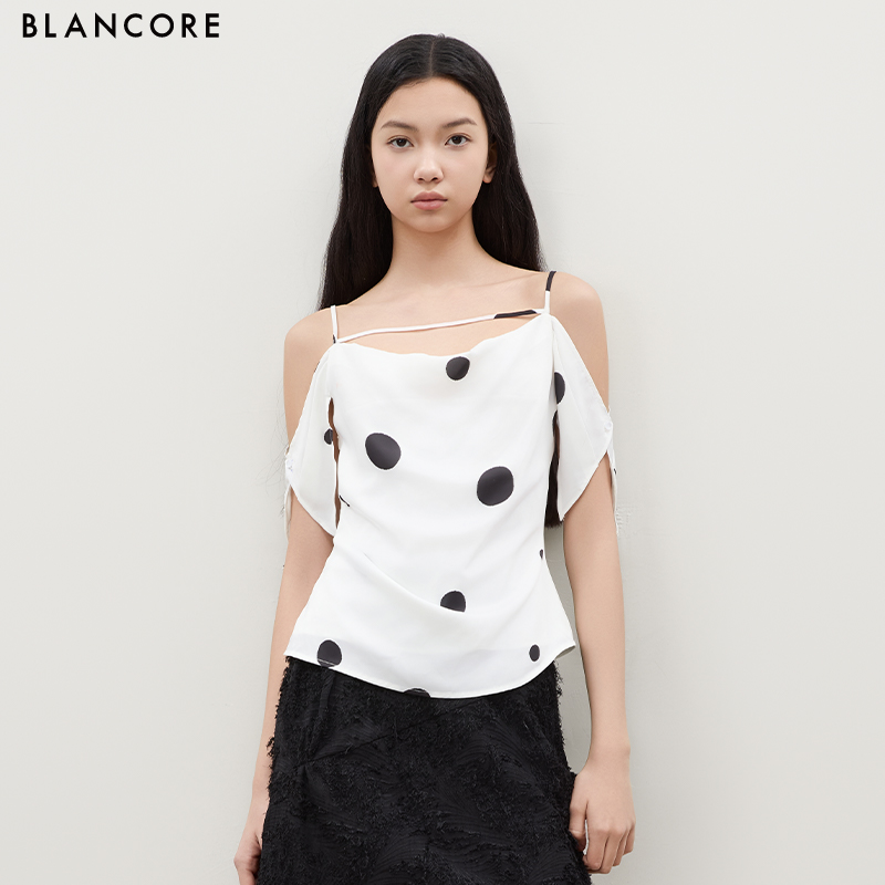 Polka Dot Cowl Neck Ruched Top