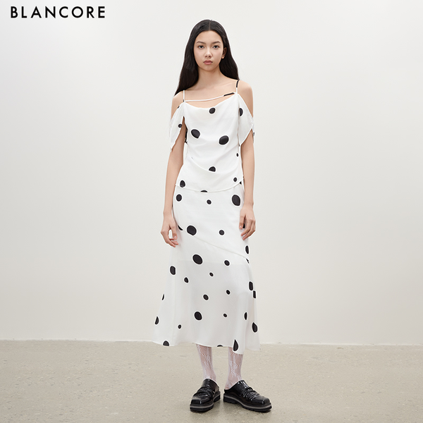 Polka Dot Cowl Neck Ruched Top